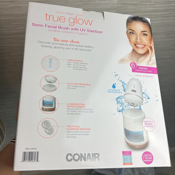 Conair true glow Sonic Facial Brush with UV Sterilizer waterproof rechargeable - Picture 2 of 9
